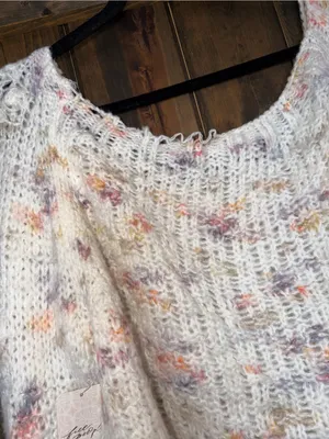 Free People Ivory Combo Sunset Cloud Cropped Sweater Boho‎ Fairycore XL thumbnail 10
