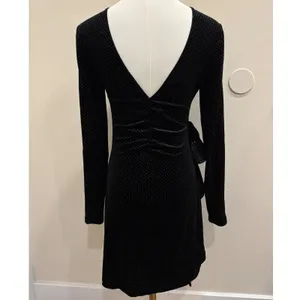 Saylor Black Velvet Glitter Micro Dot‎ V-Back Ruffle Mini Dress XS Going Out thumbnail 2