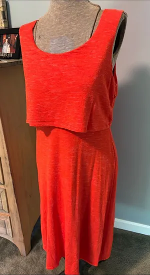 CAbi The Weekend Dress #5792 Bright Coral Layered Sleeveless Midi Dress thumbnail 1