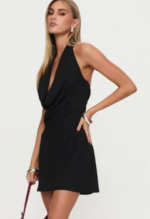 Princess Polly Black Plunge Dress- Tall thumbnail 1