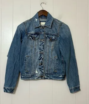 Abercrombie & Fitch Denim Jean Jacket Womens S Blue Distressed Classic thumbnail 1