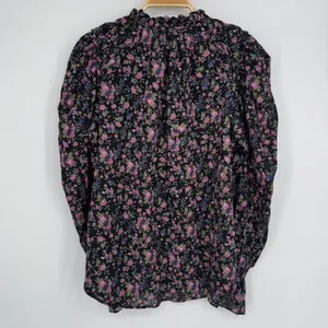 Free People Meant to Be Blouse Medium Black Floral Boho Romantic Puff Sleeve Top thumbnail 7