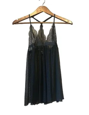 Black Lace‎ Babydoll Lingerie Sheer Swiss Dot Slip Mini Dress Nightie thumbnail 1