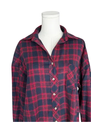 Superdown x Revolve - NWT Audriana Oversized Flannel Top Red Navy Plaid Sz S thumbnail 4