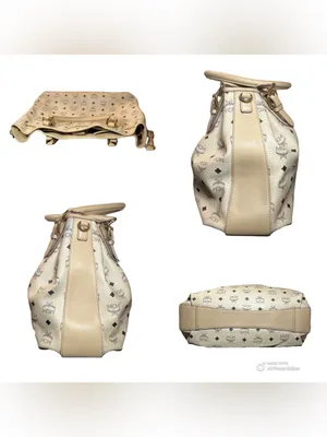 Vintage MCM Cream Visetos Monogram Drawstring Bucket Shoulder Bag Tote thumbnail 5