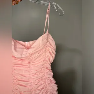 Lucy in the Sky‎ Remi Ruched Bodycon Coquette Dress Pink Ruffle sz S Romantic thumbnail 4