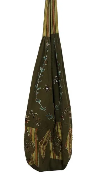 Green floral boho fabric bag thumbnail 2