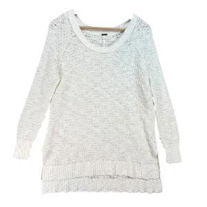 Free People Cream Open Knit Scoop Neck Sweater Textured Pullover Size‎ Small thumbnail 3