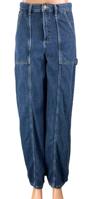 Lee Women's Blue High Rise Relaxed Straight Leg Utility Denim Jeans Pants Sz 26 thumbnail 1
