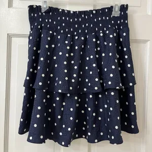 Maison Jules Polka Dot Smocked‎ Tiered Ruffled Skirt Navy Sz S Flirty Coquette thumbnail 1
