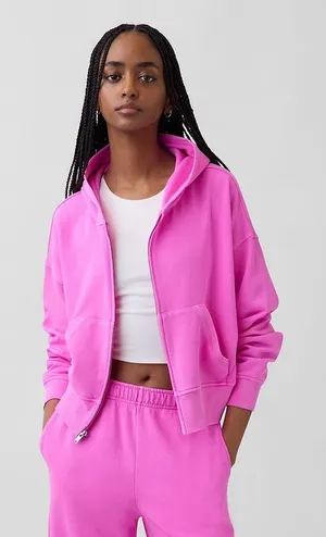 Gap VintageSoft Terry Zip Hoodie in neon pink glow new nwt thumbnail 1