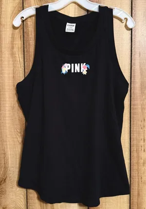 PINK Victoria's Secret Floral Logo Split-Back Tie Tank Size Medium (M) thumbnail 1