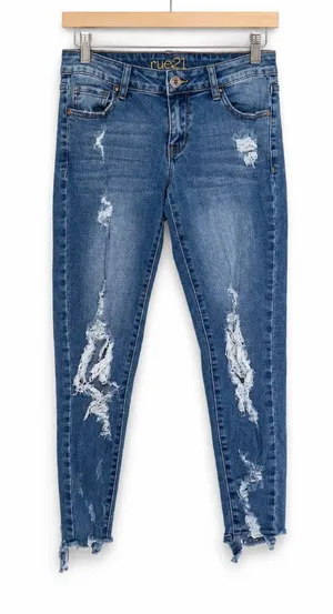 Rue 21‎ Womens Jeans Sz 4 Low Rise Ankle Jegging Distressed Destroyed Ripped thumbnail 1
