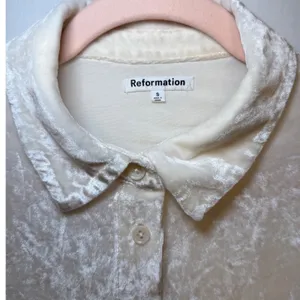 Reformation Willa‎ Velvet Button Down Top Cream Ivory Long Sleeve Small thumbnail 3