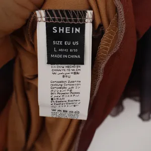 SHEIN Abstract Sunset Mesh Mini Dress Open Back Bell Sleeve Orange Brown Large thumbnail 2