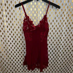 Red lingerie lacy lace slip sling skirt babydoll dress size S thumbnail 4
