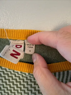 dolan Light Green Striped Long-Sleeve Knit Top with Yellow Trim size medium thumbnail 3