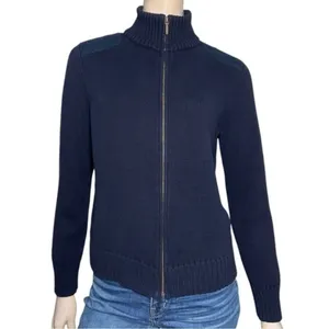 Lauren Ralph Lauren Vintage Size L Navy Blue Cotton Knit Sweater Zip Up Cardigan thumbnail 3
