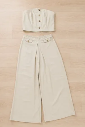HYFVE Women's Ivory Button-Front Tube Top Wide-Leg Pants 2-Piece Set M NWOT thumbnail 1
