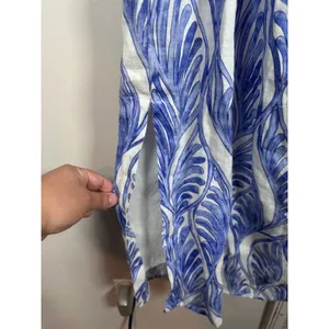 Magaschoni Linen Midi Dress Women 10 Blue White Coastal Cutout Resortwear thumbnail 3