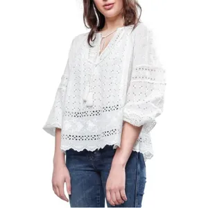 ULLA JOHNSON Cara Eyelet Blouse blanc Sz 4‎ thumbnail 3