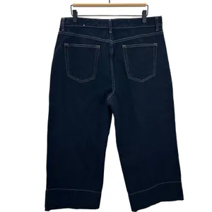 MNG Mango Women Dark Wash Seam Detail Wide Leg Crop Jeans Size 12‎ Denim Pants thumbnail 2