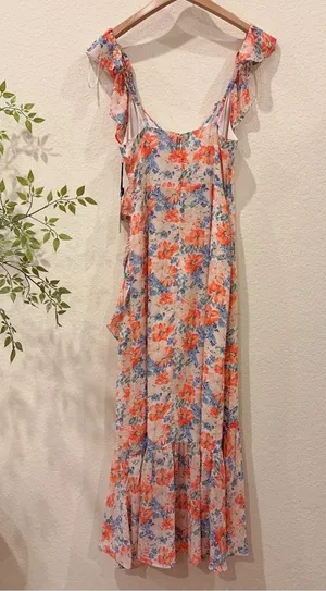 ASTR Mahalia High Low Midi Dress in Blue Orange Floral Size Small NWT thumbnail 7