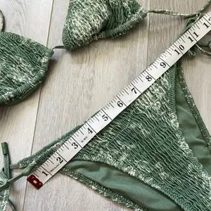 Triangl Smocked Bikini Swimsuit floral triangle cheeky womens Green (large) swim thumbnail 3