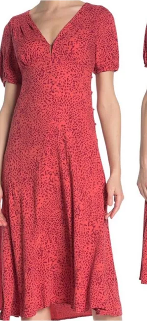 Free People Looking For Love Midi Dress Flame Combo V Neck Keyhole Back 8 thumbnail 1