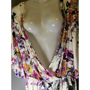 Umgee Romper Womens Large Multicolor Floral V Neck Tassel Tie 3/4 Sleeve thumbnail 6