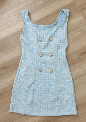 SHEIN Double Breasted Detail Plaid Tweed Dress thumbnail 1