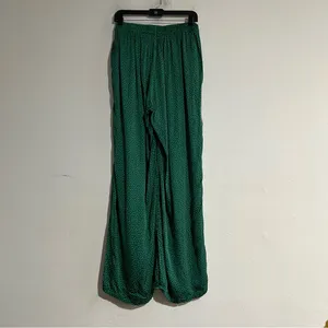 Aerie Off Duty Satin Trouser Wide Leg PJ Pants Island Pine Green Polka Dot Large thumbnail 4