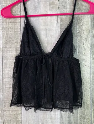 Victoria’s Secret Medium Black Lace Tie Front Spaghetti Strap Cropped Cami thumbnail 1