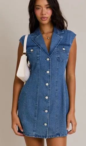 Anthropologie Le Lis Western 90’s Button Front Sleeveless Blue Denim Mini Dress thumbnail 1