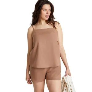NEW State Of Day Sleeveless Pajama Shirt Top Linen Blend Natural Umber Brown M thumbnail 5