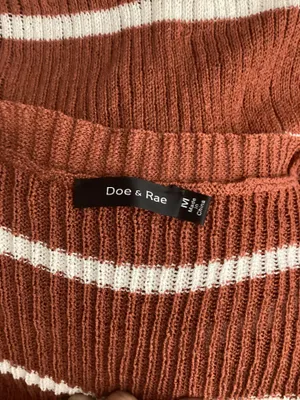 Doe & Rae Burnt Orange And White Striped Long Cardigan Size Medium thumbnail 3