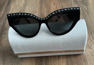 Jimmy Choo Black Cat-Eye Sunglasses with Silver Accents thumbnail 1