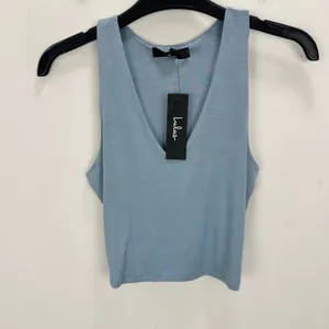 Lulus Feel Like Dancing Blue Crop Top Minimalist Stretch Jersey Basics M NWT thumbnail 4