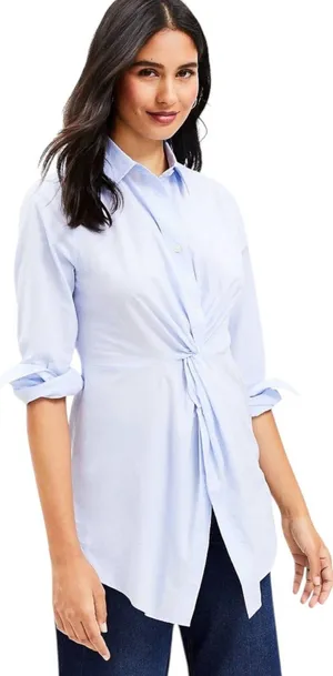 LOFT Long Sleeve Twist Everyday Tunic Top Blue 6 thumbnail 1