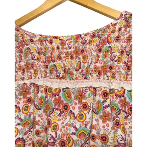 Democracy Boho Hippie Smocked Top Women's Large Floral Ruffle Vacation‎ Beach thumbnail 6
