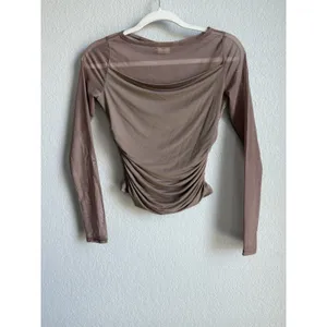 Abercrombie & Fitch Draped Ruched Top Size XS Sheer Mesh Panel Long Sleeve thumbnail 3