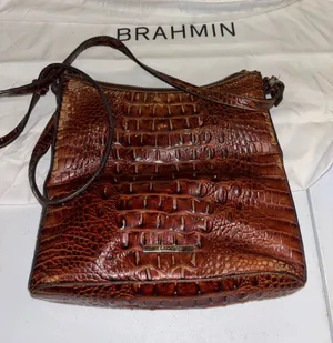 Brahmin Cognac Croc-Embossed Leather Messenger thumbnail 1