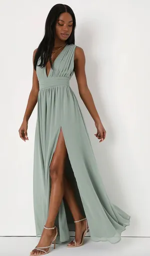 Lulus Heavenly Hues Sage Brush Maxi Dress Chiffon Bridesmaid Formal Medium NWT thumbnail 1