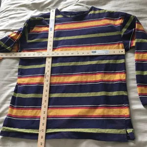 Vintage Y2K Striped Long Sleeve Tee in Navy, Yellow & Olive Womens GAP size M thumbnail 2