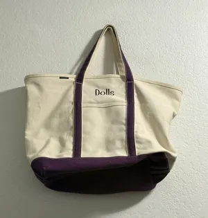 Land's end Extra Large 5 Pocket Zip Top Long Handle Canvas Tote Bag 25x15 Dolls thumbnail 1