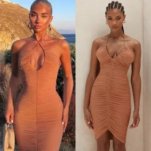 House of CB Tiarra Ruched Mesh Bodycon Dress Nude Tan XL thumbnail 2