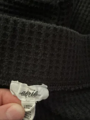 Aerie Waffle Knit Black Flare Sweatpants Size Large thumbnail 3