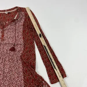 Akemi + Kin Dress Womens Small Red Boho Long Sleeve‎ Tassel Print Peasant Tie thumbnail 9
