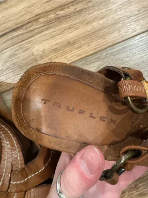 TRUFLEX Cognac Brown Leather Strappy Boho Gladiator Wedge Sandals | Size 9 thumbnail 6