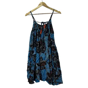 Anthropologie Deja Floral Batik Print Mini Dress Blue Boho Tassel Tie Size XS thumbnail 5